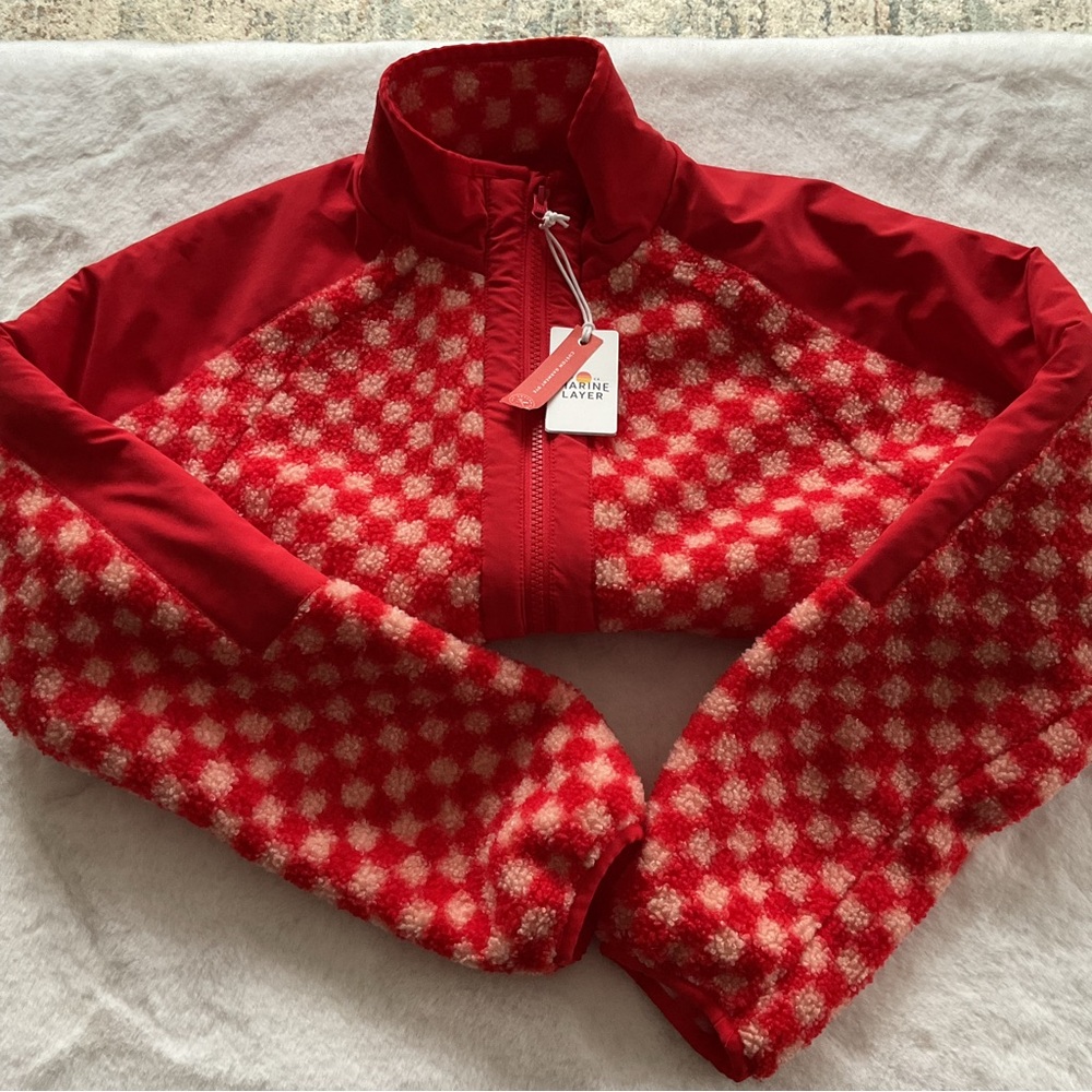 Women’s NWT XS Marine Layer Red and White Sherpa Jacket.Full zip.Two zip pockets
